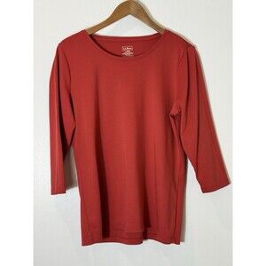 LL Bean Womens Red Supima Cotton Boat Neck 3/4 Sleeve Tee L Casual Quiet Luxury
